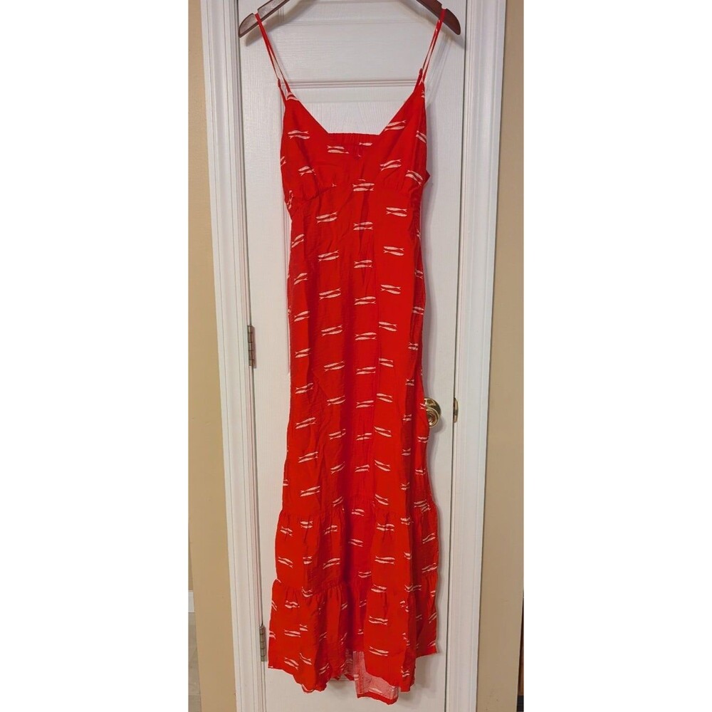 Women's Red Maxi Dress with White Fish Pattern